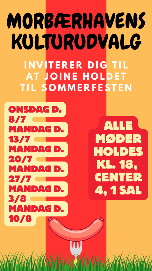Kulturudvalgets mødedatoer op til sommerfesten 2026 i Morbærhaven. Kom og bliv frivillig.