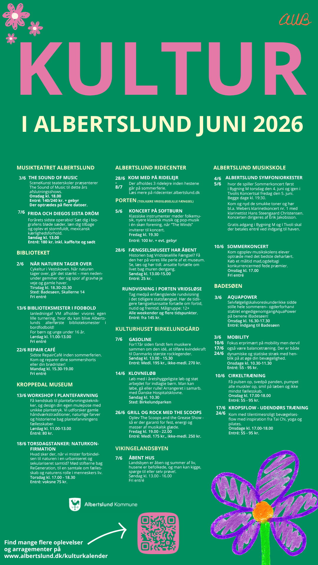 Kulturplakat for albertslund juni 2026 fyldt med arrangementer på tværs af kommunen.