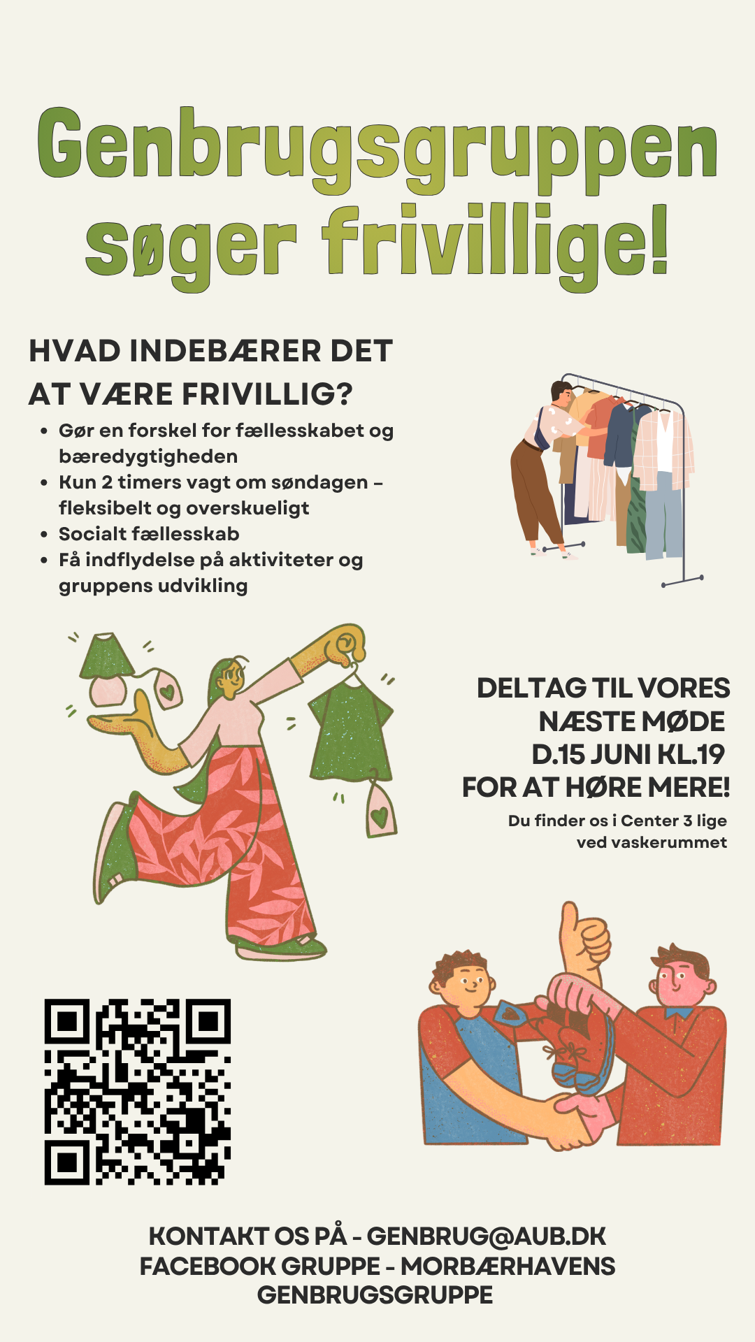 Genbrugsgruppen i Morbærhaven søger nye frivillige. Kom forbi til møde den 15. juni klokken 19 i center 3.